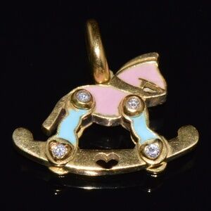 DESIGNER AARON BASHA NATURAL DIAMOND & ENAMEL SOLID 18K GOLD ROCKING HORSE CHARM
